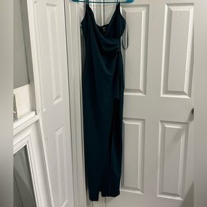 dark green formal dress with slit